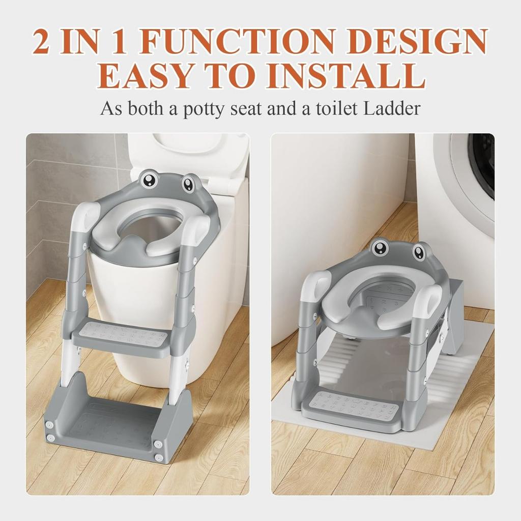 Adjustable Potty Chair, 2 IN 1 Toddler Training Toilet Seat with Anti-Slip Step Stool Ladder for Kids, Soft Seat Potty Set