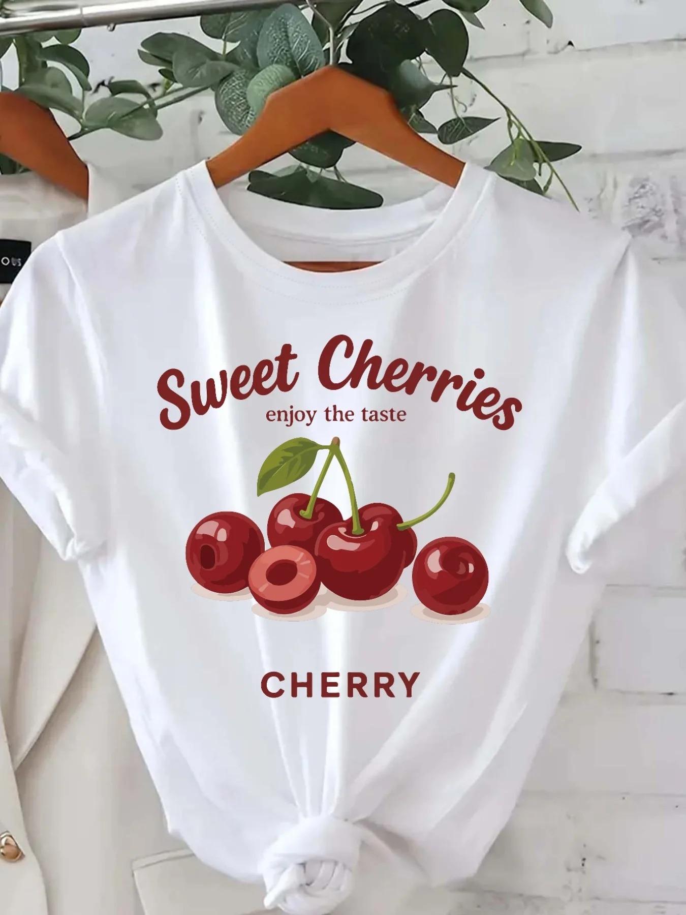 

WomenS Cherry Graphic TShirt Sweet Cherries Enjoy the Taste Print Casual Crew Neck Sleeve Fashion Top Aesthetic Clothes 4XL