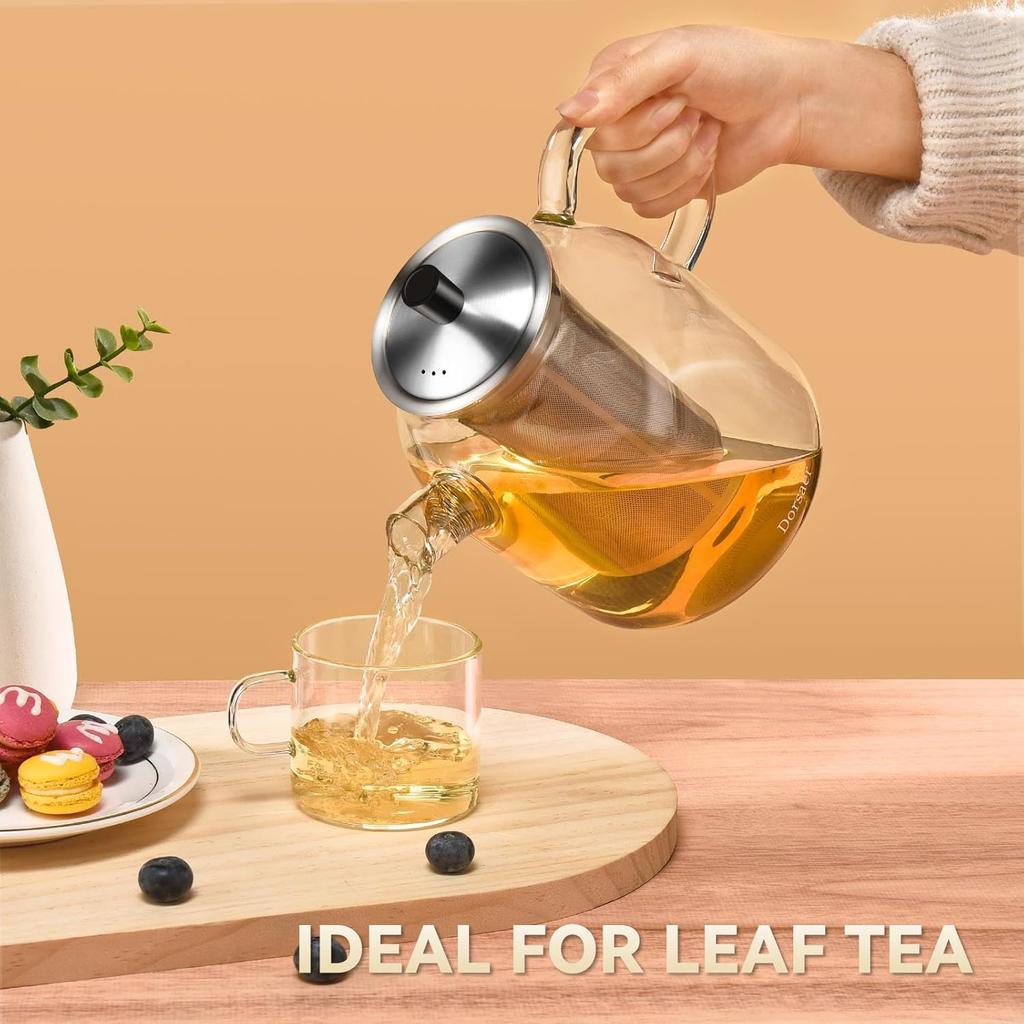 1500ml Glass Teapot with Infuser and Lid, 50oz Stovetop Safe Borosilicate Glass Tea Kettle with Removable Infuser for Loose Leaf Tea, Herbal Tea,
