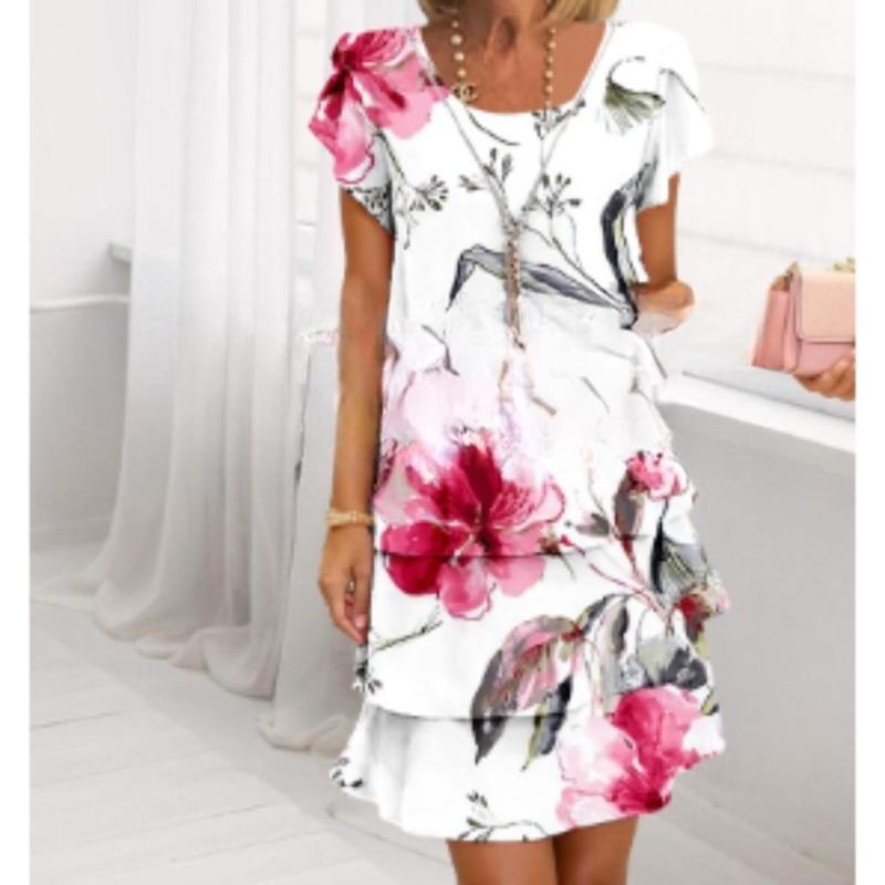 HNXC Abiti casual con scollo a V e maniche corte, estate e primavera, da donna