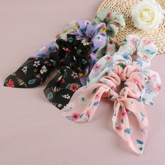 Hair Band Floral Print Bunny Ears Shape Elastic Hair Tie No Irritating Scalp Hair Rope Versatile Hair