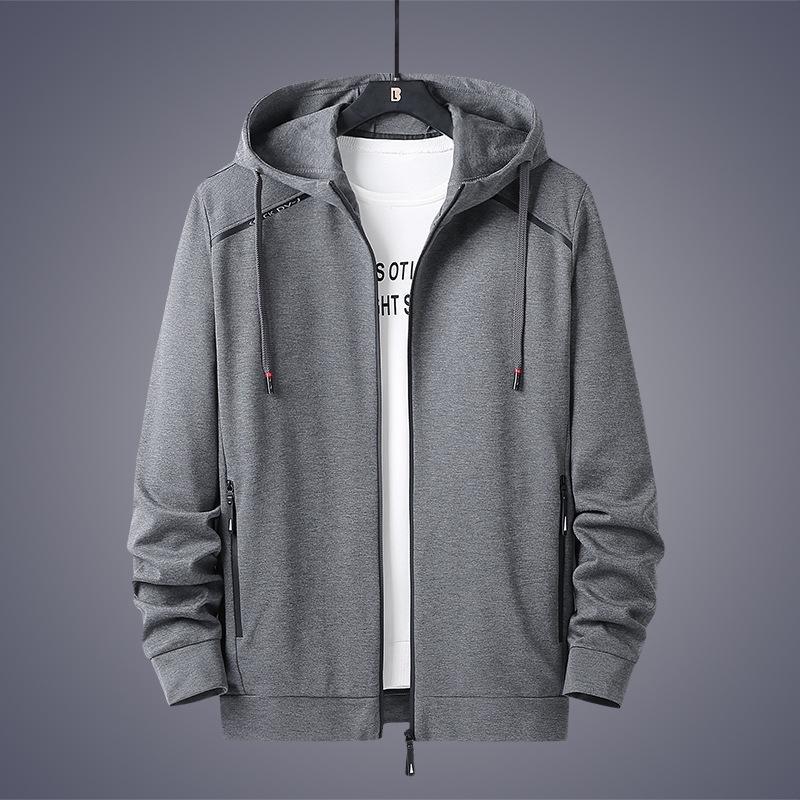 

Осенне-зимняя мужская одежда, куртка большого размера, повседневная мода, сплошной цвет, сшитый свитер с капюшоном, брендовое пальто L серый