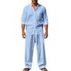 Four Seasons Linen Men's Casual Loose Breathable Long-sleeved Trousers Shirt Beach Suit