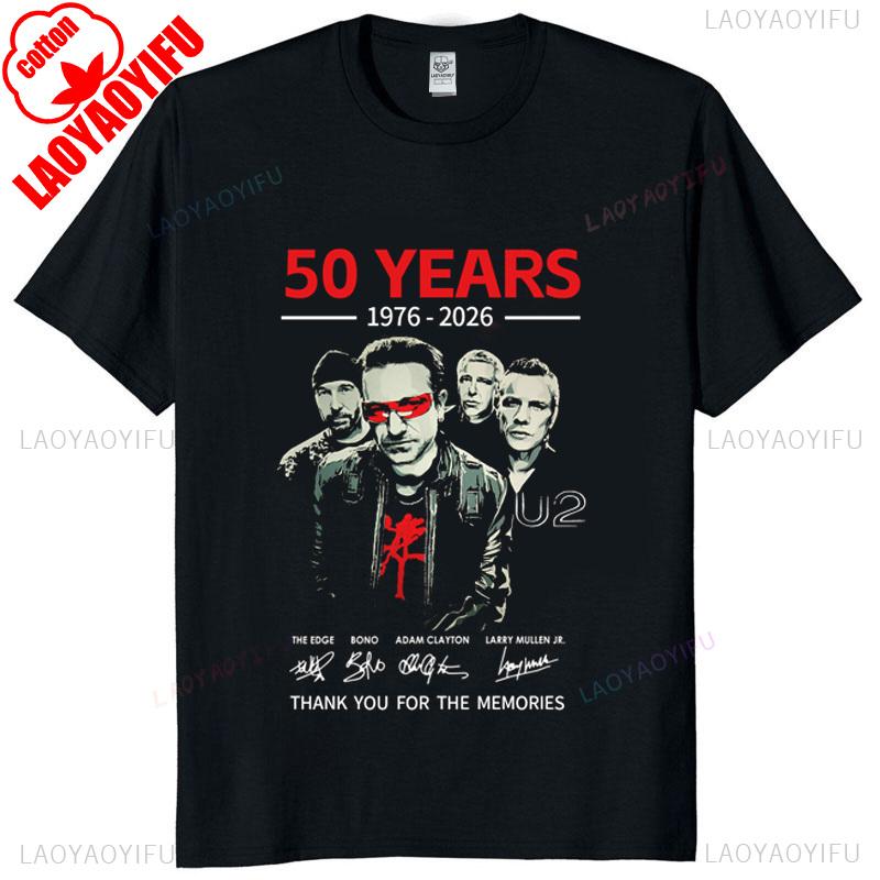 U2 Band 50th Anniversary 19762026 Tribute Signatures Graphic T Shirt Unisex Cotton Vintage Rock Casual Street Style Tee