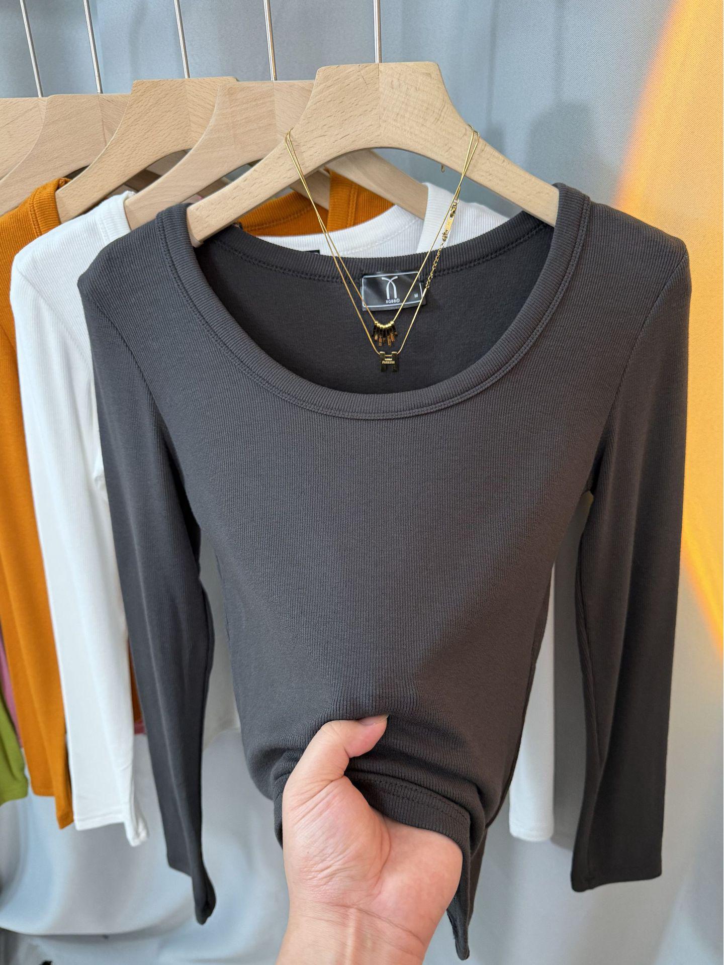 

Ankela Women s Red U-Neck Ribbed Long-Sleeve T-Shirt - Fashionable, Versatile, Solid Color, Slimming, Elastic Base Layer Top XXL [70-80 kg]