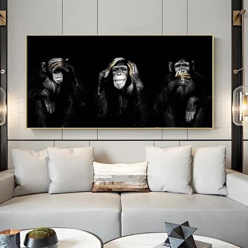 Animal Poster Large Size Posters Canvas Painting Wall Art Dark 3 Funny Monkey Posters and Prints for Living Room Home Decoration