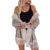 Women's Autumn and Winter Large Size Leopard Print Fur Collar Knitted Cardigan Loose Bat Sleeve Cape Sweater Top Women 6 Colors