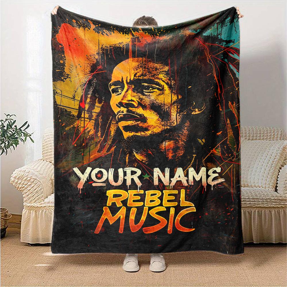 Bob Marley Customize Your Name Blanket Lightweight Personalized Blanket Soft & Cozy Suitable for Picnics Seaside Office Chair Home Decor All-Season Us