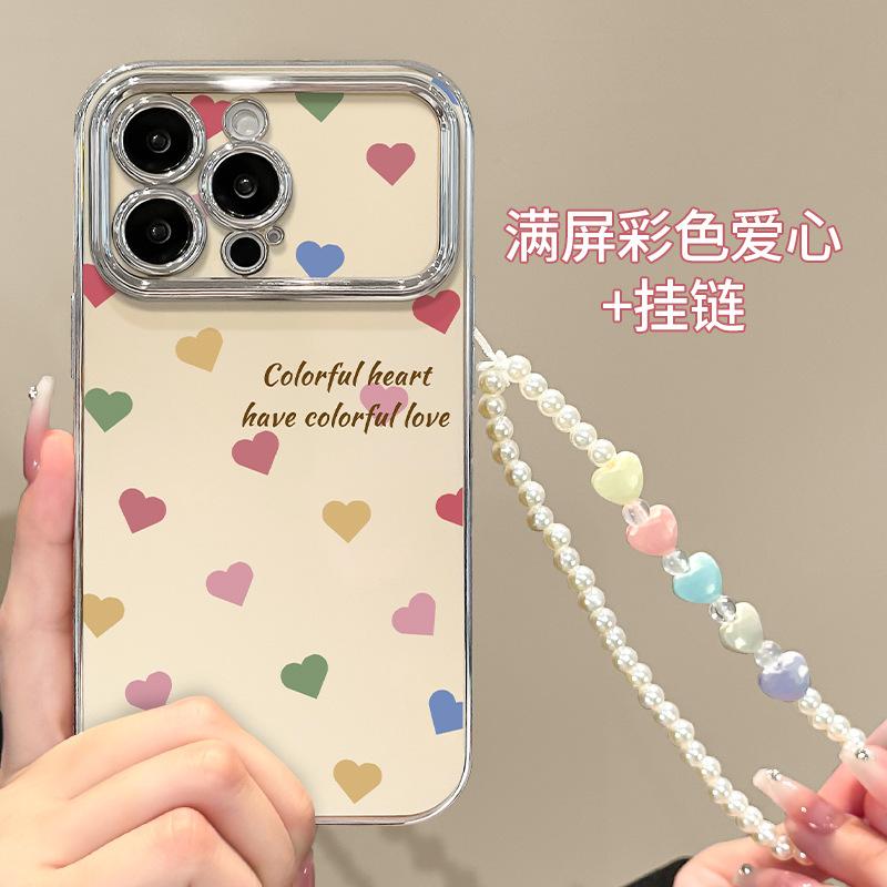 Color love bracelet is suitable for Apple 16promax mobile phone case iphone13 electroplating large window 15 silicone 14