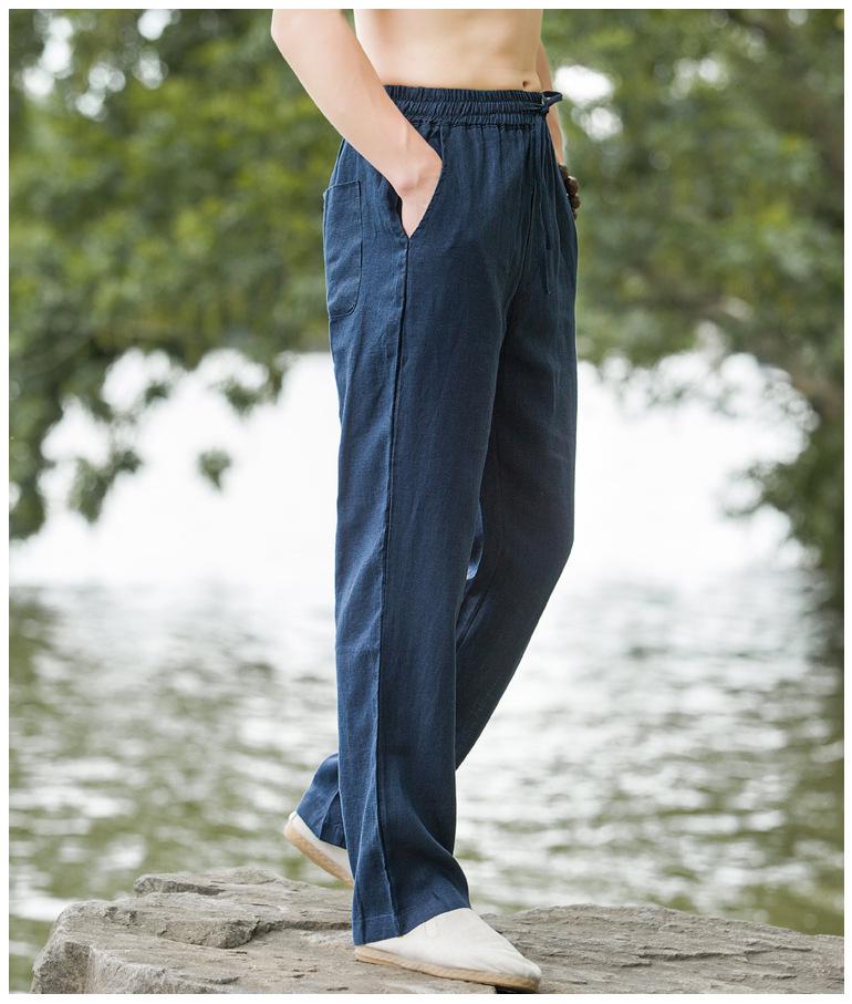 Men's Retro Chinese Style Linen Summer Trousers - Loose, Thin, Straight Casual Pants.