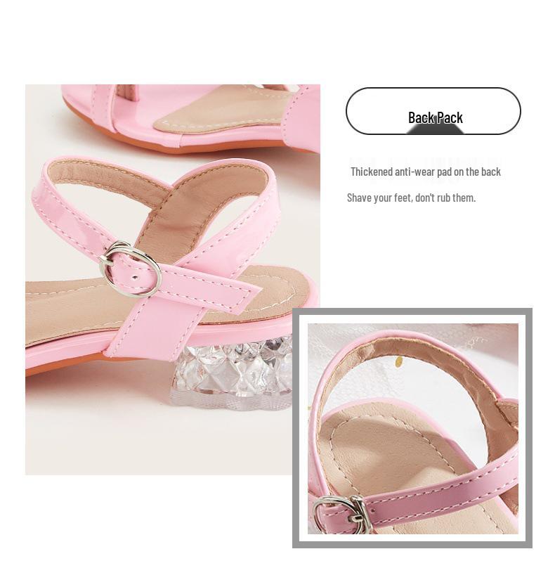 2025 Pink Bow Chunky Heel Open Toe Sandals for Girls