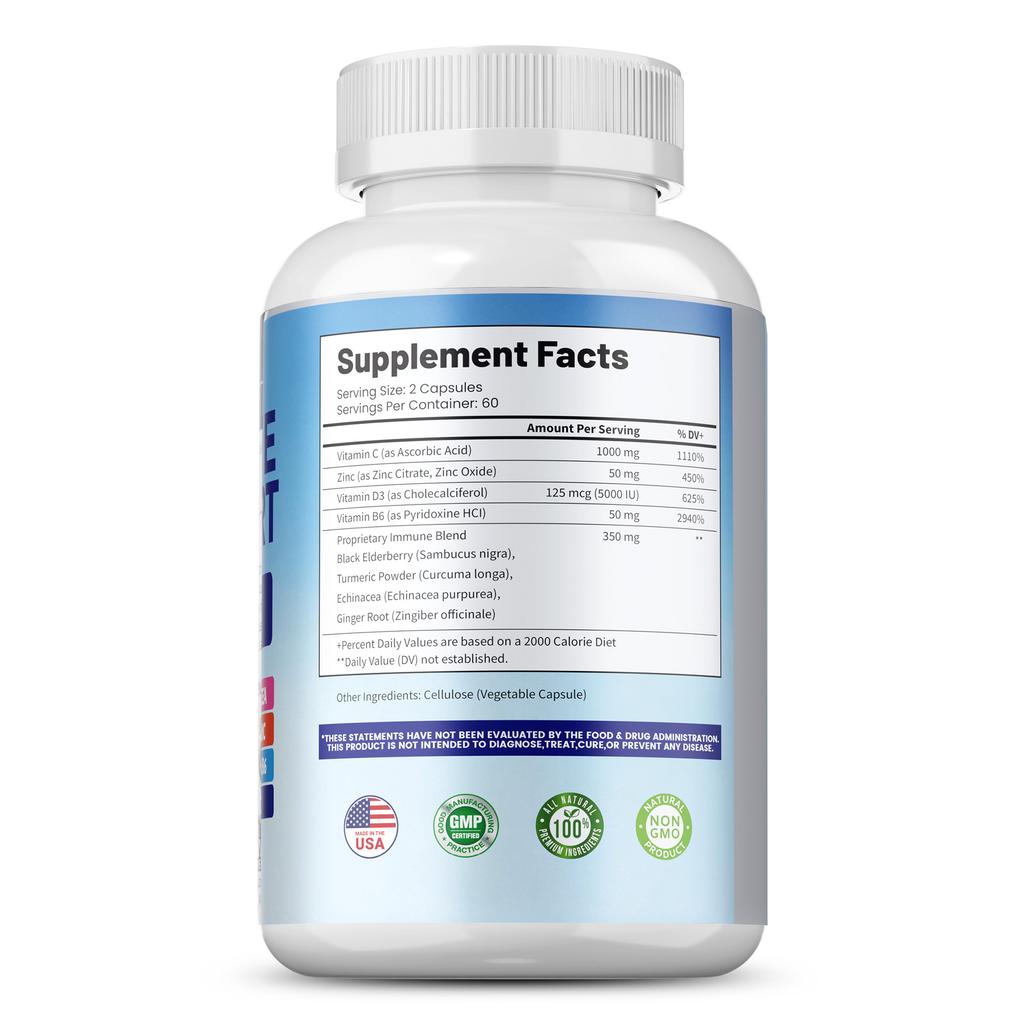 Pslalac Multivitamin Dietary Supplement, Containing Vitamins C/D3/B6, Ginger, and Turmeric, Supports Immunity and Bone Health.
