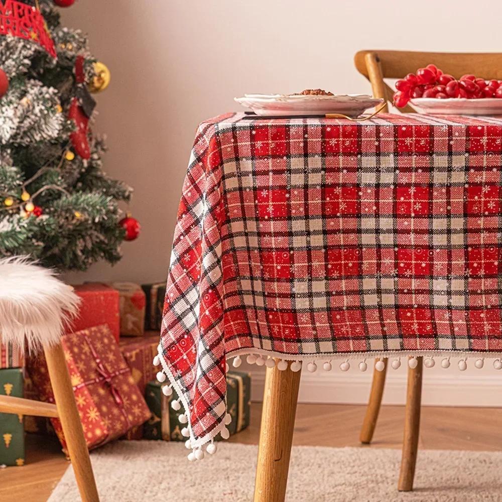 

Christmas Snowflake Ball Table Cloth Checkered Printing Dressing Table Cover Cloth Christmas New Year Decoration Background 60x60cm красный