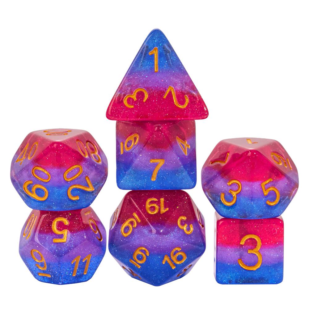 Cusdie 7Pcs Pride Flag Dice DND Trans-Pride D&D Dice Multicolor D4-D20 Polyhedral Dice Set for Role Playing Game Board Games