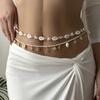 Resort Style Starfish Shell Seed Bead Waist Chain Set of 2 Gold Tone Layered Body Chain Adjustable Summer Beach Jewelry
