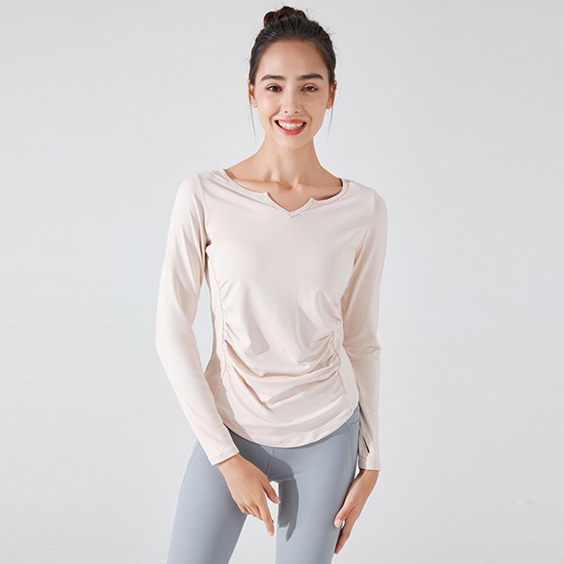 Women's V-neck Long-sleeve Yoga Top - Elegant, Loose, and Breathable for Spring and Autumn Fitness