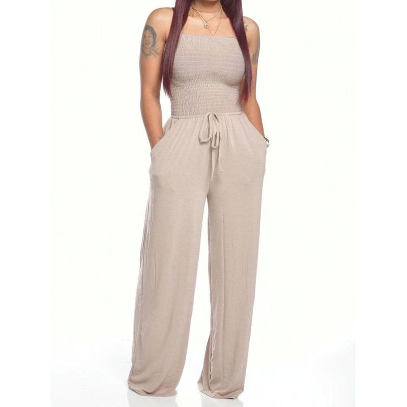 Flat Shoulder Wrap Chest Wide Leg Jumpsuit Square Shoulder
