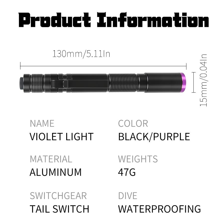 395nm Ultraviolet Flashlight Black Light Ultraviolet Lamp UV Flashlight Pet Urine Detector Resin Curing Use AAA Battery Torch