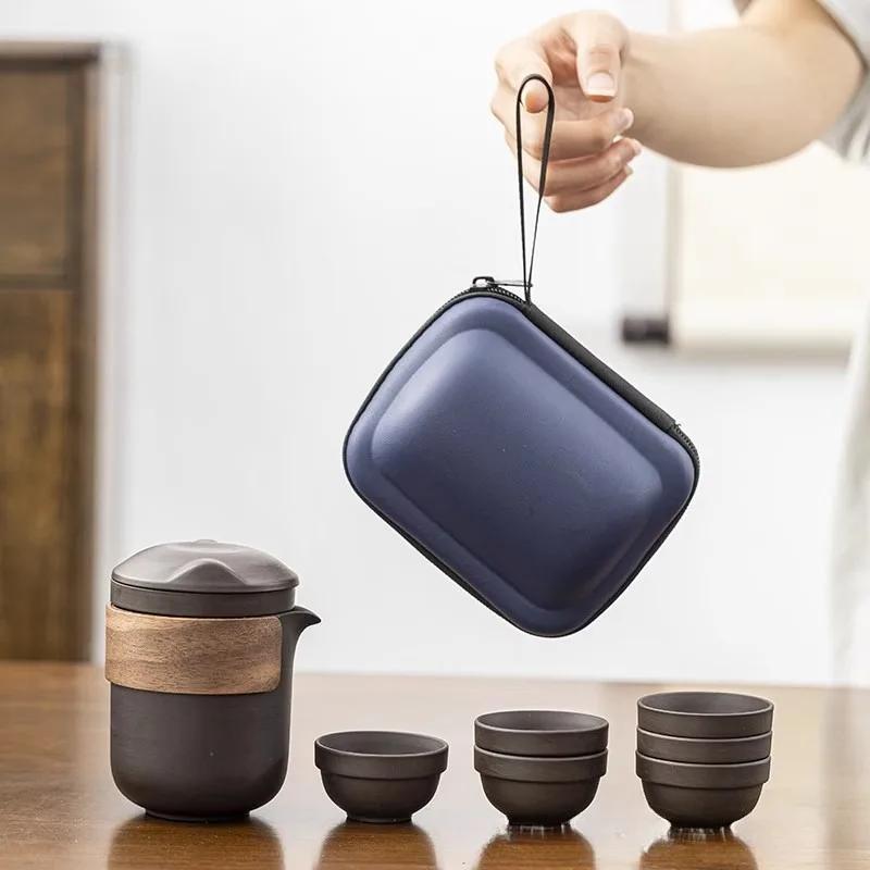 Portable Purple Sand Travel Tea Set Kung Fu Quick Tea Cup Tea Water Separation Outdoor Tea Tray Business Gift Set