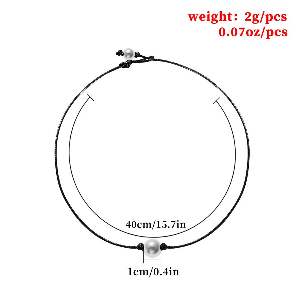 Europe, America, adjustable black leather rope imitation pearl necklace, women's fashionable and elegant handmade short necklace