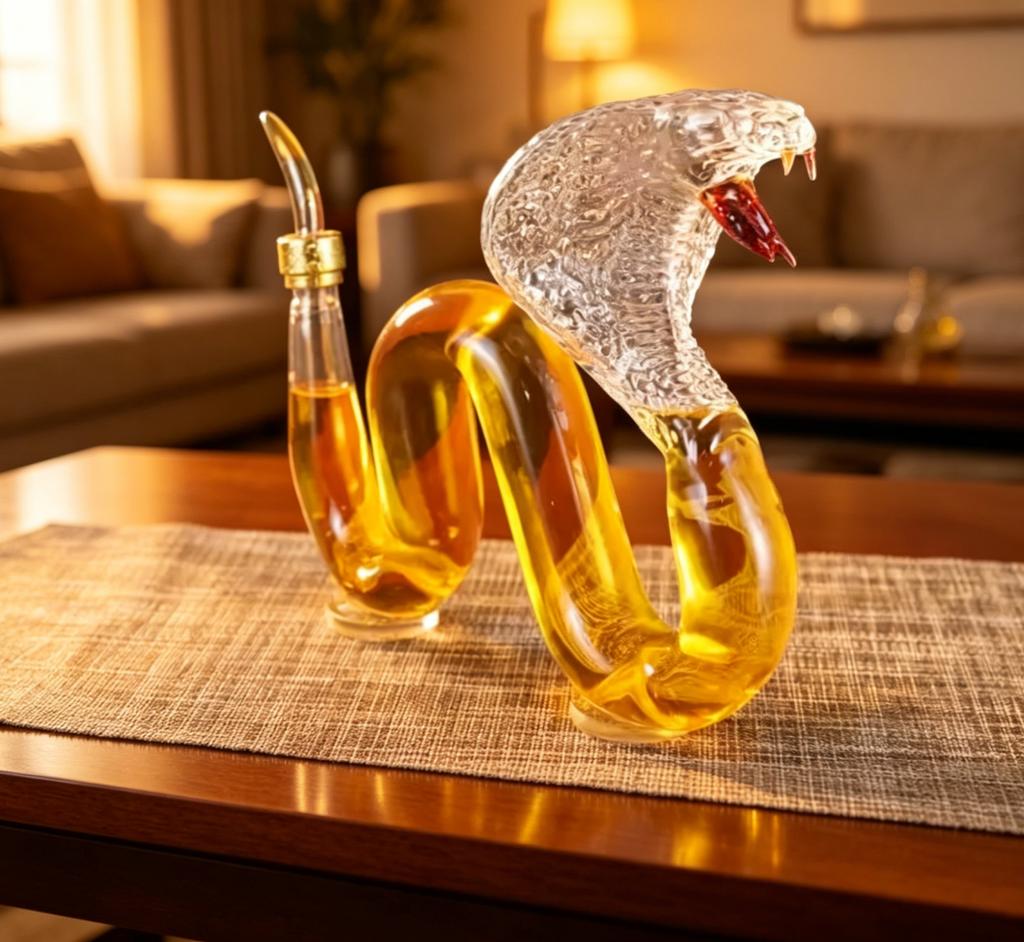 Unique Design Cobra Glass Liquor Decanter - Artistic Bottle for Whiskey Storage, Home Decor and Bar Use