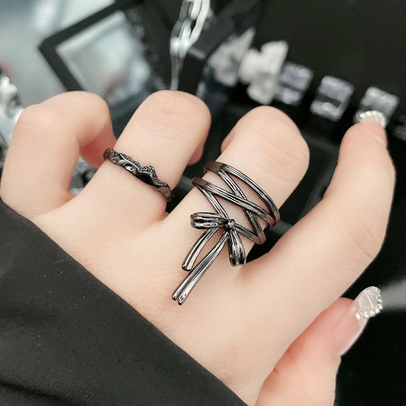 Retro Ballet Ribbon Bowknot Snake Ring Set For Women Copper Punk Gothic Open Ring Designer Jewelry Creative Fashion Accessories