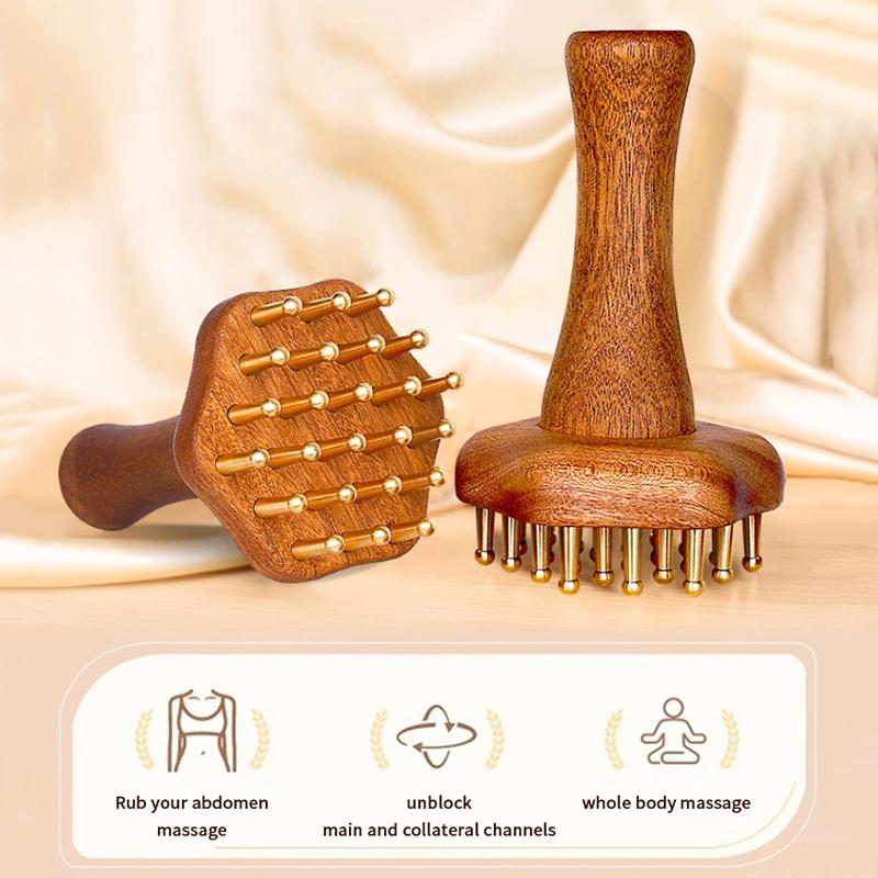Copper Head Massage Gua Sha Comb Long Wooden Handle Sturdy Meridian Point Massager Brush Durable Chinese SPA Gua Sha Tool