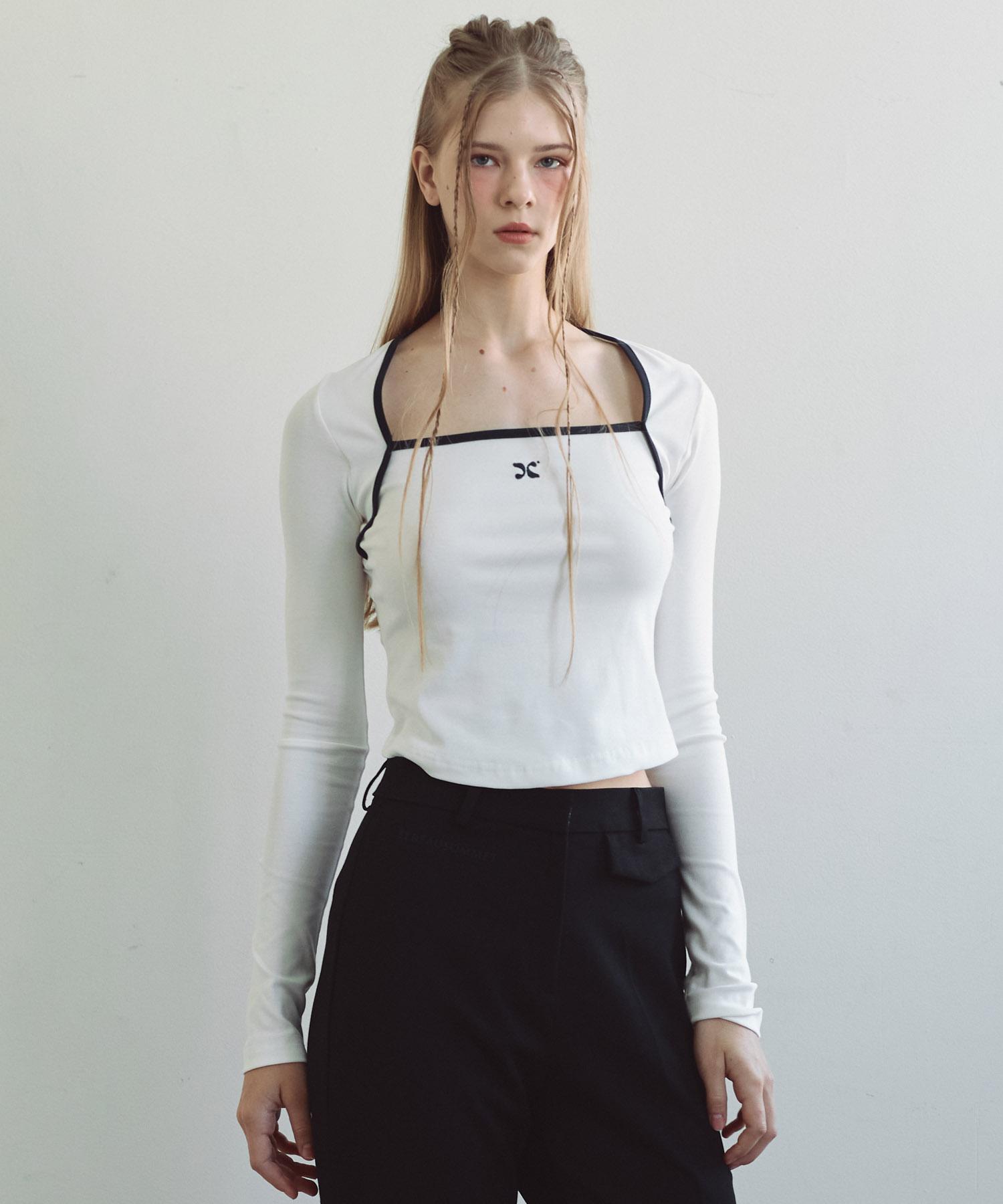Etosome Deep Square Neck Long Sleeve (Off-White) Free