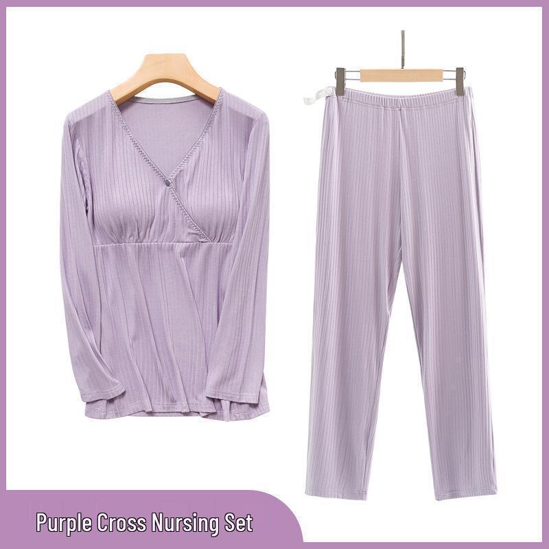 Summer Thin Modal Nursing Pajamas: Long Sleeve Set for Pregnant & Postpartum Women