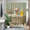 Funny Chihuahua In Bathtub Shower Curtain Dog Bubble Bath Yellow Duck Artistic Design Waterproof Fabric Pet Lover Bathroom Decor