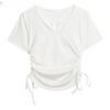 V-neck Solid Color Drawstring Pleated Waist Cinched Spicy Girl Shoulder T-shirt On Both Sides Tops