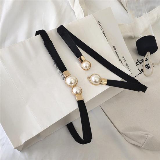 Women Waist Belt Elastic Thin Versatile Adjustable Faux Leather Creative Pearl Buckle Ladies Waistband Dress Belt for Daily Wear