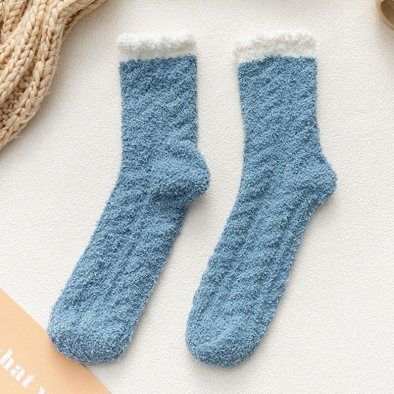 

(SU)Модные согревающие женские модные лоскутные женские лоскутные толстые носки DB темно-синий