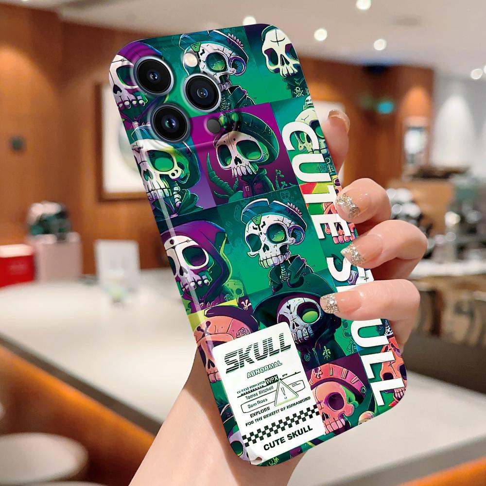 For iPhone 16 Samsung S23 S22 A23 A52 A33 A73 A53 Huawei Honor Xiaomi Redmi OPPO Vivo Full Camera Protection Cartoon Cool Skull Design Hard Phone Case
