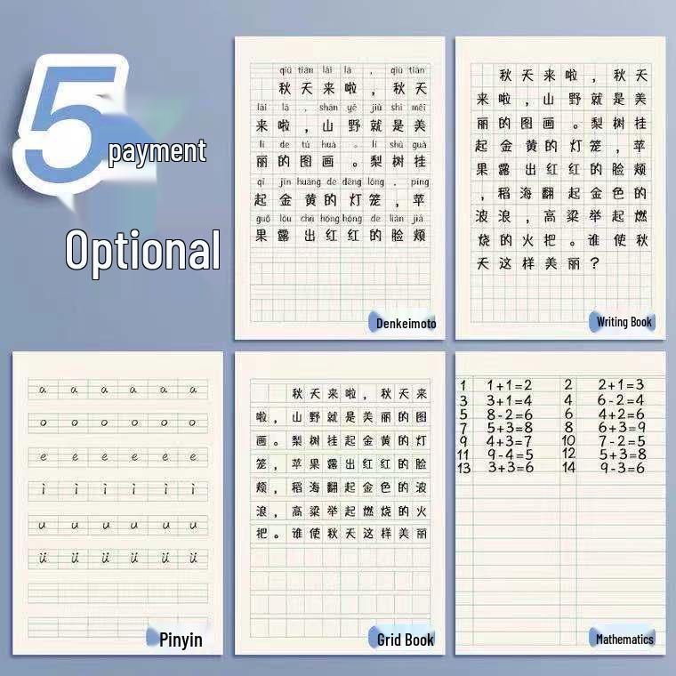 30-Sheet Student Writing Practice Workbook: Math, Square Grid, Pinyin for Kindergarten to 12th Grade
