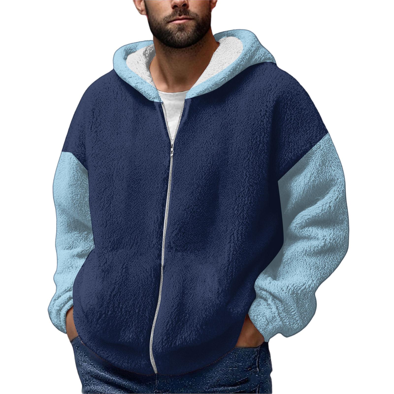 

Мужская зимняя флисовая толстовка на молнии с капюшоном и накладным карманом, повседневная куртка M