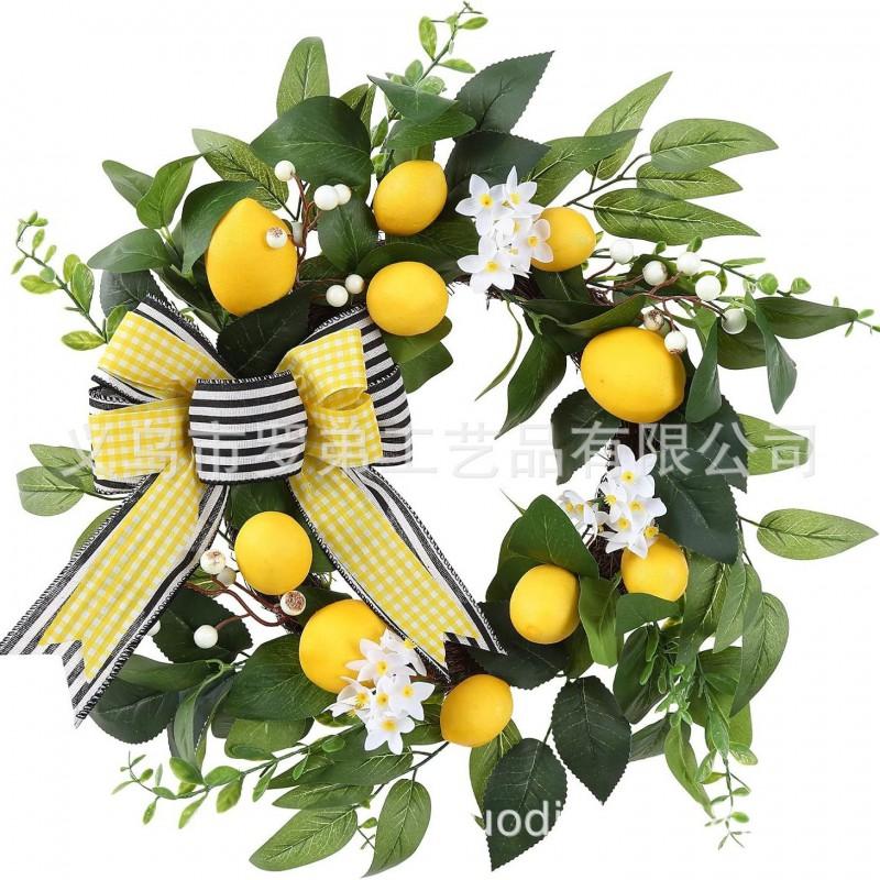 Artificial Lemon Peony Wreath Wall Hanging Decor Door Home Festival Party Decoration
