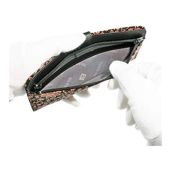 Inden-ya Inden Long Wallet, Slim Bifold, Deer Leather, Black with Pink Urushi Lacquer, Clematis Pattern, 2107-51-169