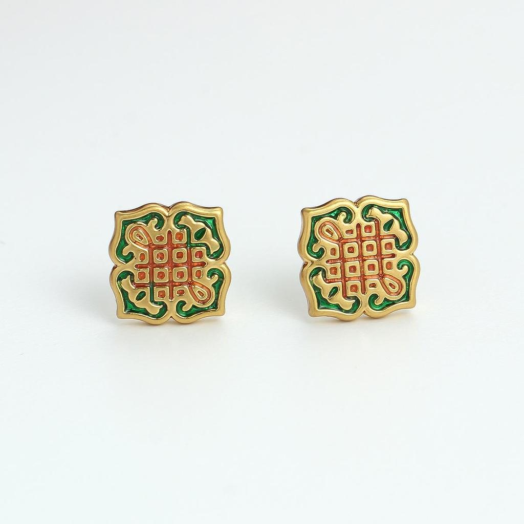 Chinese Knot Retro Enamel Stud Earrings: Elegant Lightweight National Style for Women