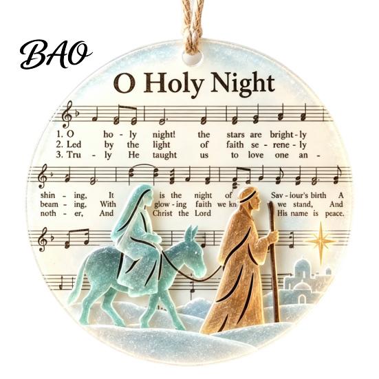 Christmas Fireplace Hanging Ornaments Sea Glass Hymn Ornaments, Handmade Music Sheet Nativity Decoration, Holiday Party Supplies Acrylic Art Christian
