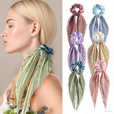 Long Style Hair Rope High Elastic Handmade Pleated Long Bowknot Ribbon Hair Tie Adjustable Hair Accessories