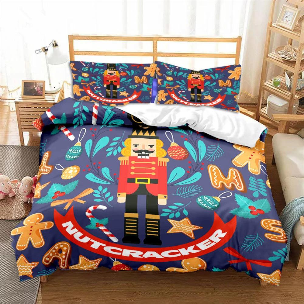 Nutcracker Duvet Set Three-Piece Cartoon Royal Guard Bedding Set Quilt Cover