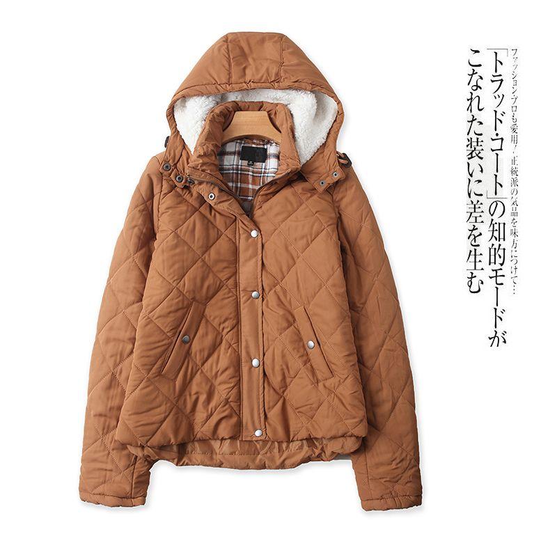 

Fall and Winter New Arrival Foreign Trade Women s Clothing Stand Collar Hooded Long Sleeves Zipper Buckle Double Pocket Cotton-Padded Jacket 27585 Brown B- 10-8-1 M