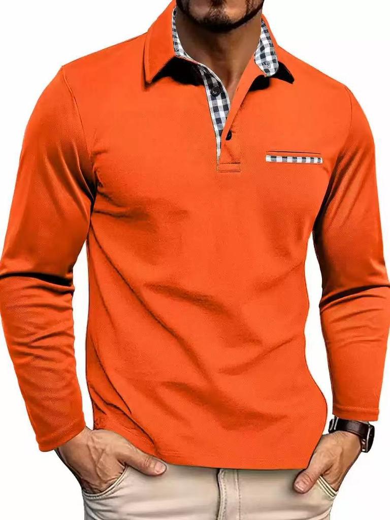 2026 New European and American Men's Casual Fashion Long-sleeved POLO Shirt, Foreign Trade Lapel Long-sleeved Color Matching T-shirt