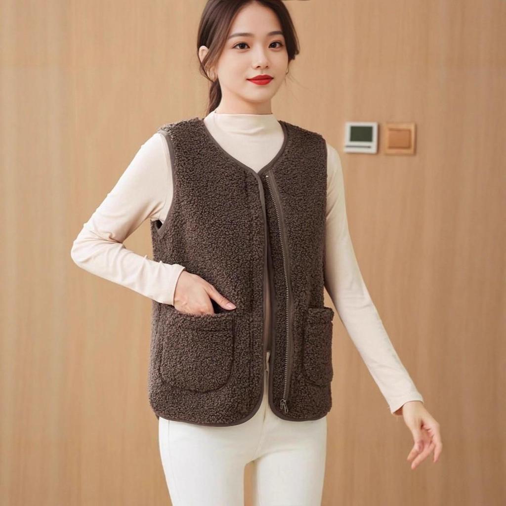 Women's Lambswool Slim-Fit Vest: Versatile 2025 Autumn/Winter Korean Fashion Fleece Outerwear Sleeveless Jacket.