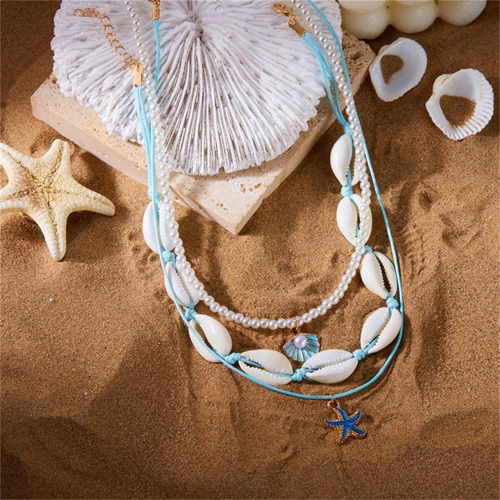 Beach Choker Necklace Set for Women Boho Layered Beaded Adjustable  Conch  Nacklace Imitaion Pearl Rice Beads Necklace