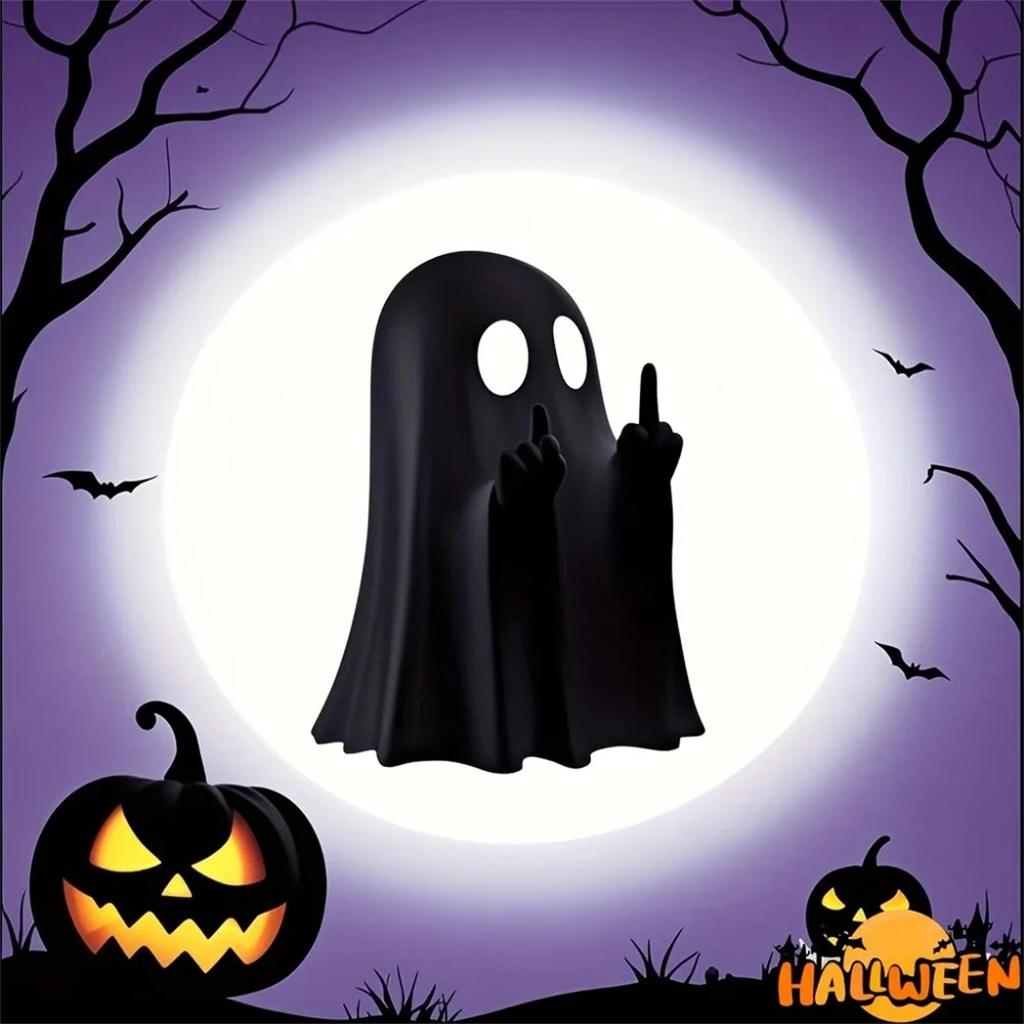 Halloween Ghost Figurine Middle Finger Small Scary Ghost Decor Spooky Resin Statue Coffee Table Centerpieces Display Ornaments