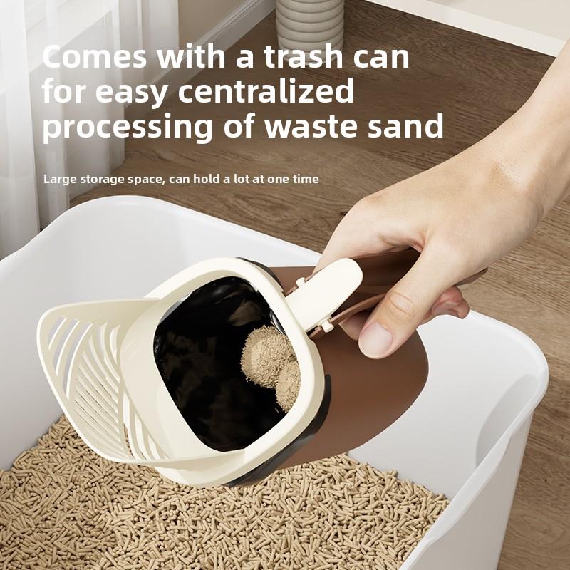 Two-in-one Large-capacity Cat Litter Integrated Shovel Head Garbage Can