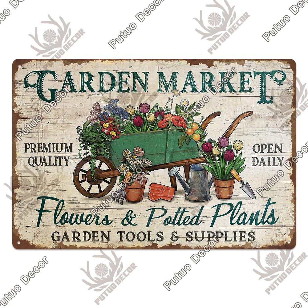 Putuo Decor Garden Vintage Tin Sign Plaques Metal Retro Posters Wall Art Decoration for Backyard Room Rustic Home Farmhouse Gift
