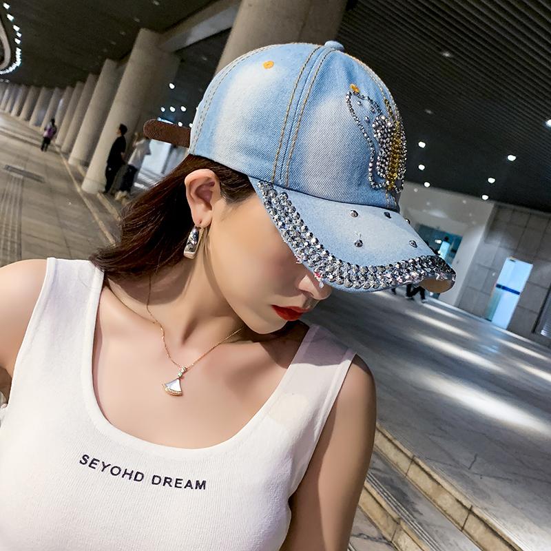 Denim Hut Baseballkappe Damen Frühling Sommer Strass Sportkappe Trendig Freizeit Sonnenschutz Outdoor Neu Koreanisch Lässig Cowboy Retro
